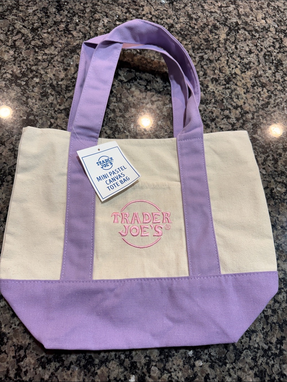 Trader Joe's Cream and Lavender Canvas Tote Bag